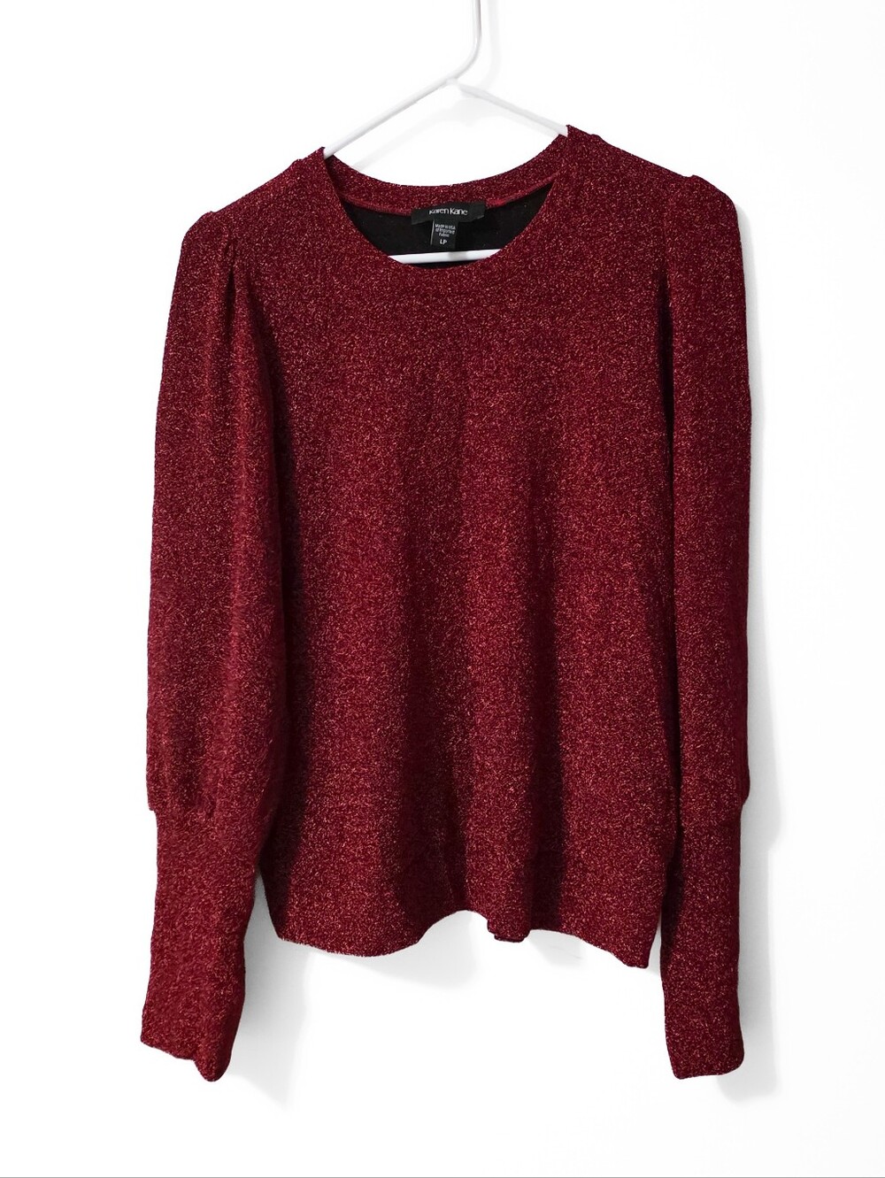 Karen Kane Sparkle Red Crewneck Long Sleeve Top Size LP